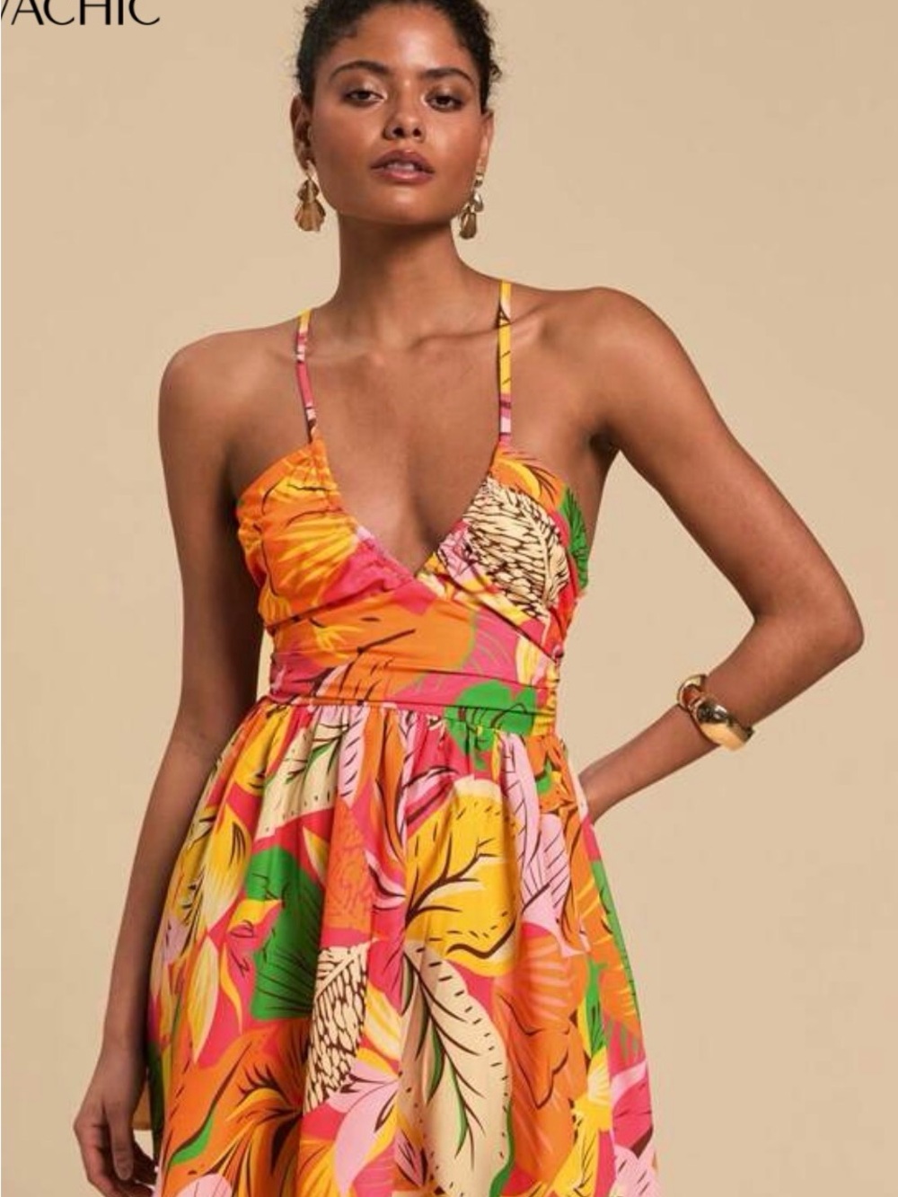 SHEIN Multicolor Tropical Print Spaghetti Strap Jumpsuit
